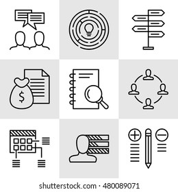 Set Of Project Management Icons On Decision Making, Personality And Team Meeting. Project Management Vector Icons For App, Web, Mobile And Infographics Design.