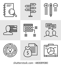 Set Of Project Management Icons On Decision Making, Personality And Team Meeting. Project Management Vector Icons For App, Web, Mobile And Infographics Design.