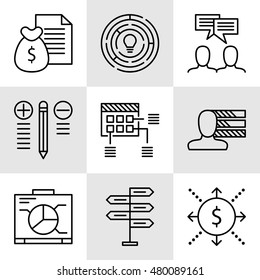 Set Of Project Management Icons On Decision Making, Personality And Team Meeting. Project Management Vector Icons For App, Web, Mobile And Infographics Design.