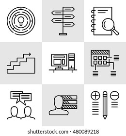Set Of Project Management Icons On Decision Making, Personality And Team Meeting. Project Management Vector Icons For App, Web, Mobile And Infographics Design.