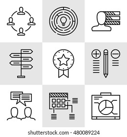 Set Of Project Management Icons On Decision Making, Personality And Team Meeting. Project Management Vector Icons For App, Web, Mobile And Infographics Design.