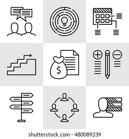 Set Of Project Management Icons On Decision Making, Personality And Team Meeting. Project Management Vector Icons For App, Web, Mobile And Infographics Design.