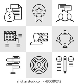 Set Of Project Management Icons On Decision Making, Personality And Team Meeting. Project Management Vector Icons For App, Web, Mobile And Infographics Design.