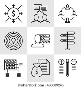 Set Of Project Management Icons On Decision Making, Personality And Team Meeting. Project Management Vector Icons For App, Web, Mobile And Infographics Design.