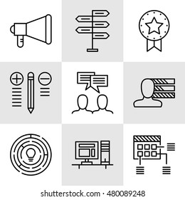 Set Of Project Management Icons On Decision Making, Personality And Team Meeting. Project Management Vector Icons For App, Web, Mobile And Infographics Design.
