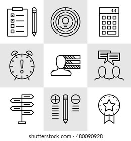 Set Of Project Management Icons On Decision Making, Personality And Team Meeting. Project Management Vector Icons For App, Web, Mobile And Infographics Design.