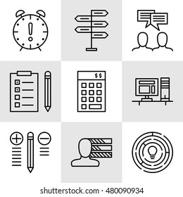 Set Of Project Management Icons On Decision Making, Personality And Team Meeting. Project Management Vector Icons For App, Web, Mobile And Infographics Design.