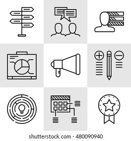 Set Of Project Management Icons On Decision Making, Personality And Team Meeting. Project Management Vector Icons For App, Web, Mobile And Infographics Design.