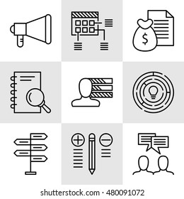 Set Of Project Management Icons On Decision Making, Personality And Team Meeting. Project Management Vector Icons For App, Web, Mobile And Infographics Design.