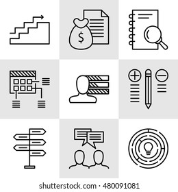 Set Of Project Management Icons On Decision Making, Personality And Team Meeting. Project Management Vector Icons For App, Web, Mobile And Infographics Design.
