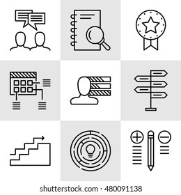 Set Of Project Management Icons On Decision Making, Personality And Team Meeting. Project Management Vector Icons For App, Web, Mobile And Infographics Design.