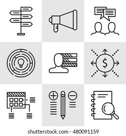 Set Of Project Management Icons On Decision Making, Personality And Team Meeting. Project Management Vector Icons For App, Web, Mobile And Infographics Design.