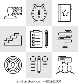 Set Of Project Management Icons On Decision Making, Personality And Team Meeting. Project Management Vector Icons For App, Web, Mobile And Infographics Design.