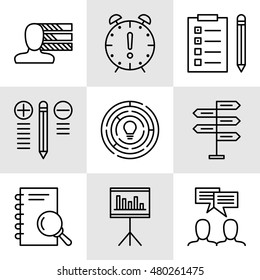 Set Of Project Management Icons On Decision Making, Personality And Team Meeting. Project Management Vector Icons For App, Web, Mobile And Infographics Design.