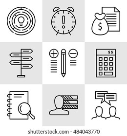 Set Of Project Management Icons On Decision Making, Personality And Team Meeting. Project Management Vector Icons For App, Web, Mobile And Infographics Design.