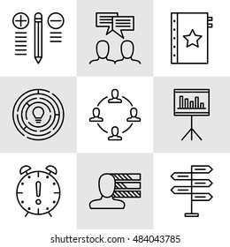 Set Of Project Management Icons On Decision Making, Personality And Team Meeting. Project Management Vector Icons For App, Web, Mobile And Infographics Design.