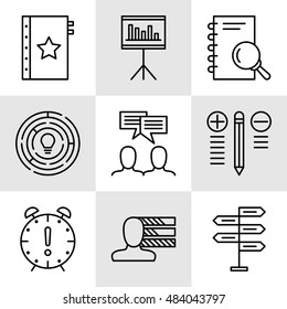 Set Of Project Management Icons On Decision Making, Personality And Team Meeting. Project Management Vector Icons For App, Web, Mobile And Infographics Design.