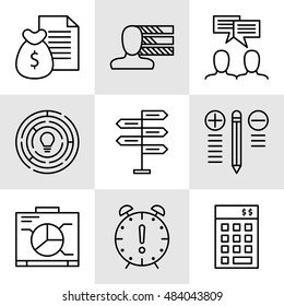 Set Of Project Management Icons On Decision Making, Personality And Team Meeting. Project Management Vector Icons For App, Web, Mobile And Infographics Design.