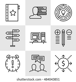 Set Of Project Management Icons On Decision Making, Personality And Team Meeting. Project Management Vector Icons For App, Web, Mobile And Infographics Design.
