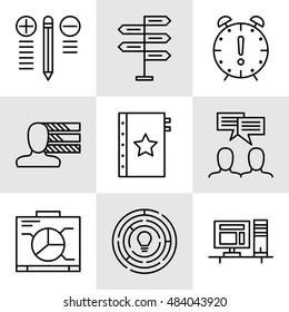 Set Of Project Management Icons On Decision Making, Personality And Team Meeting. Project Management Vector Icons For App, Web, Mobile And Infographics Design.