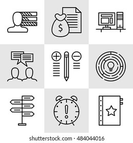 Set Of Project Management Icons On Decision Making, Personality And Team Meeting. Project Management Vector Icons For App, Web, Mobile And Infographics Design.