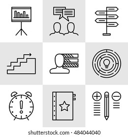 Set Of Project Management Icons On Decision Making, Personality And Team Meeting. Project Management Vector Icons For App, Web, Mobile And Infographics Design.