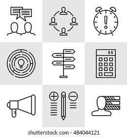 Set Of Project Management Icons On Decision Making, Personality And Team Meeting. Project Management Vector Icons For App, Web, Mobile And Infographics Design.