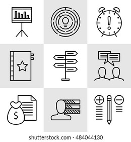 Set Of Project Management Icons On Decision Making, Personality And Team Meeting. Project Management Vector Icons For App, Web, Mobile And Infographics Design.