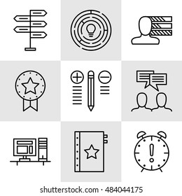 Set Of Project Management Icons On Decision Making, Personality And Team Meeting. Project Management Vector Icons For App, Web, Mobile And Infographics Design.