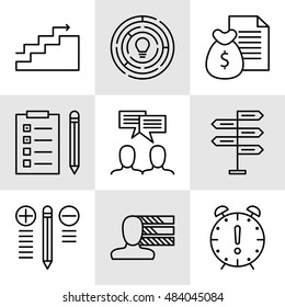 Set Of Project Management Icons On Decision Making, Personality And Team Meeting. Project Management Vector Icons For App, Web, Mobile And Infographics Design.