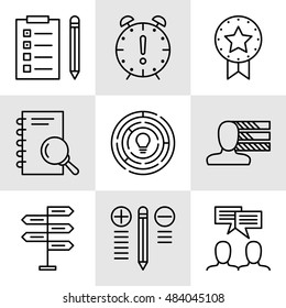 Set Of Project Management Icons On Decision Making, Personality And Team Meeting. Project Management Vector Icons For App, Web, Mobile And Infographics Design.