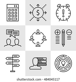 Set Of Project Management Icons On Decision Making, Personality And Team Meeting. Project Management Vector Icons For App, Web, Mobile And Infographics Design.