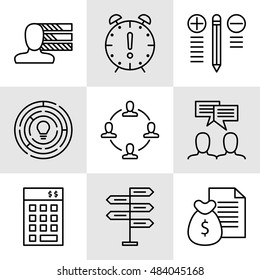 Set Of Project Management Icons On Decision Making, Personality And Team Meeting. Project Management Vector Icons For App, Web, Mobile And Infographics Design.