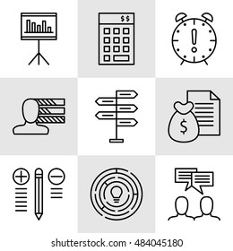 Set Of Project Management Icons On Decision Making, Personality And Team Meeting. Project Management Vector Icons For App, Web, Mobile And Infographics Design.