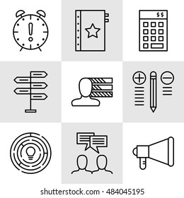 Set Of Project Management Icons On Decision Making, Personality And Team Meeting. Project Management Vector Icons For App, Web, Mobile And Infographics Design.
