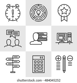 Set Of Project Management Icons On Decision Making, Personality And Team Meeting. Project Management Vector Icons For App, Web, Mobile And Infographics Design.