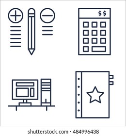 Set Of Project Management Icons On Workspace, Quality Management, Best Solution And More. Premium Quality EPS10 Vector Illustration For Mobile, App, UI Design.