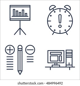 Set Of Project Management Icons On Workspace, Best Solution, Statistics And More. Premium Quality EPS10 Vector Illustration For Mobile, App, UI Design.