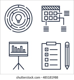 Set Of Project Management Icons On Creativity, Statistics, Task List And More. Premium Quality EPS10 Vector Illustration For Mobile, App, UI Design.