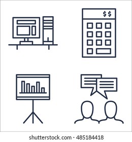 Set Of Project Management Icons On Statistics, Team Meeting, Workspace And More. Premium Quality EPS10 Vector Illustration For Mobile, App, UI Design.