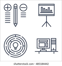Set Of Project Management Icons On Workspace, Best Solution, Creativity And More. Premium Quality EPS10 Vector Illustration For Mobile, App, UI Design.