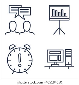 Set Of Project Management Icons On Workspace, Statistics, Team Meeting And More. Premium Quality EPS10 Vector Illustration For Mobile, App, UI Design.