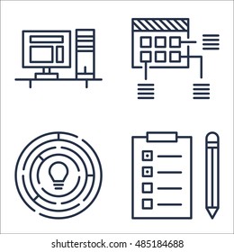 Set Of Project Management Icons On Workspace, Planning, Task List And More. Premium Quality EPS10 Vector Illustration For Mobile, App, UI Design.