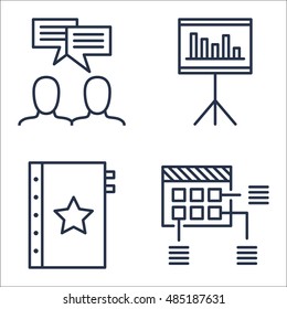 Set Of Project Management Icons On Team Meeting, Statistics, Planning And More. Premium Quality EPS10 Vector Illustration For Mobile, App, UI Design.