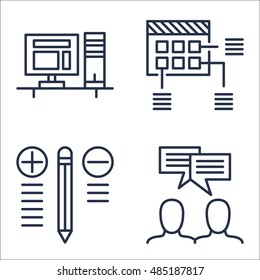 Set Of Project Management Icons On Team Meeting, Best Solution, Workspace And More. Premium Quality EPS10 Vector Illustration For Mobile, App, UI Design.
