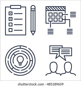 Set Of Project Management Icons On Team Meeting, Task List, Creativity And More. Premium Quality EPS10 Vector Illustration For Mobile, App, UI Design.