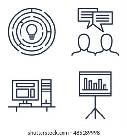Set Of Project Management Icons On Team Meeting, Workspace, Statistics And More. Premium Quality EPS10 Vector Illustration For Mobile, App, UI Design.