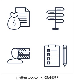 Set Of Project Management Icons On Decision Making, Task List, Money Revenue And More. Premium Quality EPS10 Vector Illustration For Mobile, App, UI Design.