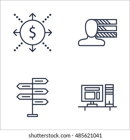 Set Of Project Management Icons On Workspace, Decision Making, Cash Flow And More. Premium Quality EPS10 Vector Illustration For Mobile, App, UI Design.
