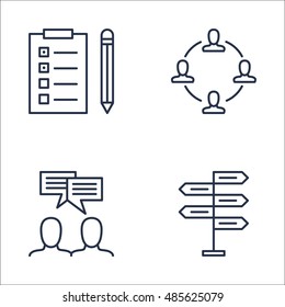Set Of Project Management Icons On Team Meeting, Teamwork, Decision Making And More. Premium Quality EPS10 Vector Illustration For Mobile, App, UI Design.